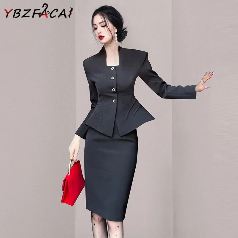 Spring Fall High-quality 2-piece Korean Women Fashion Square Collar Black Blazer High Waist Pencil Skirt Set 2023 Cropped Jacket
Spring Fall High-quality 2-piece Korean Women Fashion Square Collar Black Blazer High Waist Pencil Skirt Set 2023 Cropped Jacket