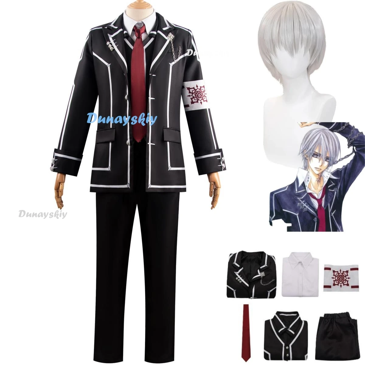 Anime Vampire Knight Kiryu Zero Cosplay Costume Wig British Style Black School Uniforms Coat Shirt Man Halloween Carnival Suit
Anime Vampire Knight Kiryu Zero Cosplay Costume Wig British Style Black School Uniforms Coat Shirt Man Halloween Carnival Suit