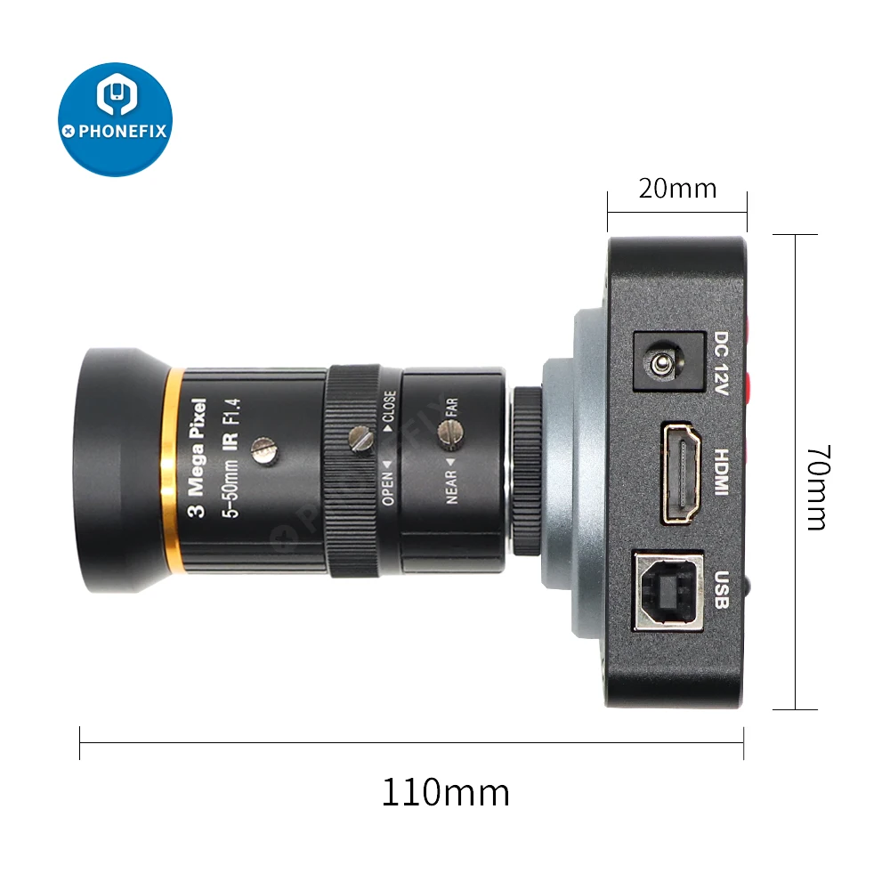 

1080P 38MP HDMI Digital Microscope Camera Video Recording Live Stream Webcam with 2.8-12mm /5-50mm Manual Iris CS Mount Lens