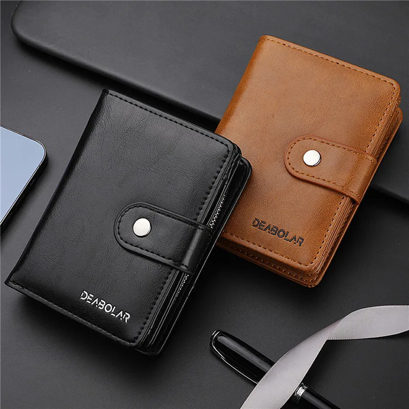 

Men's Wallets Magnetic Buckle Clutches Leather Compartment Tri-Fold Wallets Men's Business Wallets Men's Card Holder Coin Purses