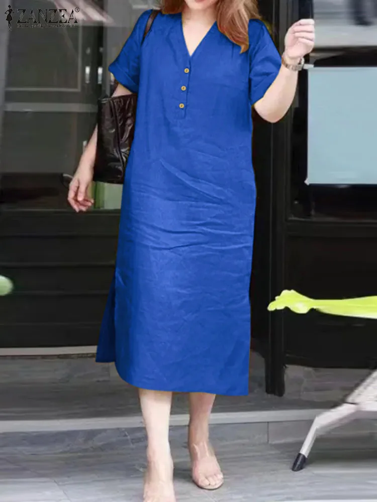 ZANZEA Korean Fashion Midi Dresses Retro V-neck Buttons Vestidos 2023 Summer Casual Loose Chic Robes Women Solid Commuting Dress
ZANZEA Korean Fashion Midi Dresses Retro V-neck Buttons Vestidos 2023 Summer Casual Loose Chic Robes Women Solid Commuting Dress