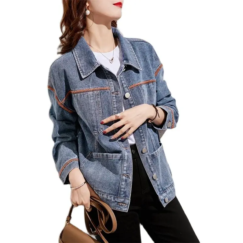 

Куртка женская джинсовая короткая, однобортная винтажная верхняя одежда из денима с карманами, Повседневная Свободная верхняя одежда, весна-осень 2023