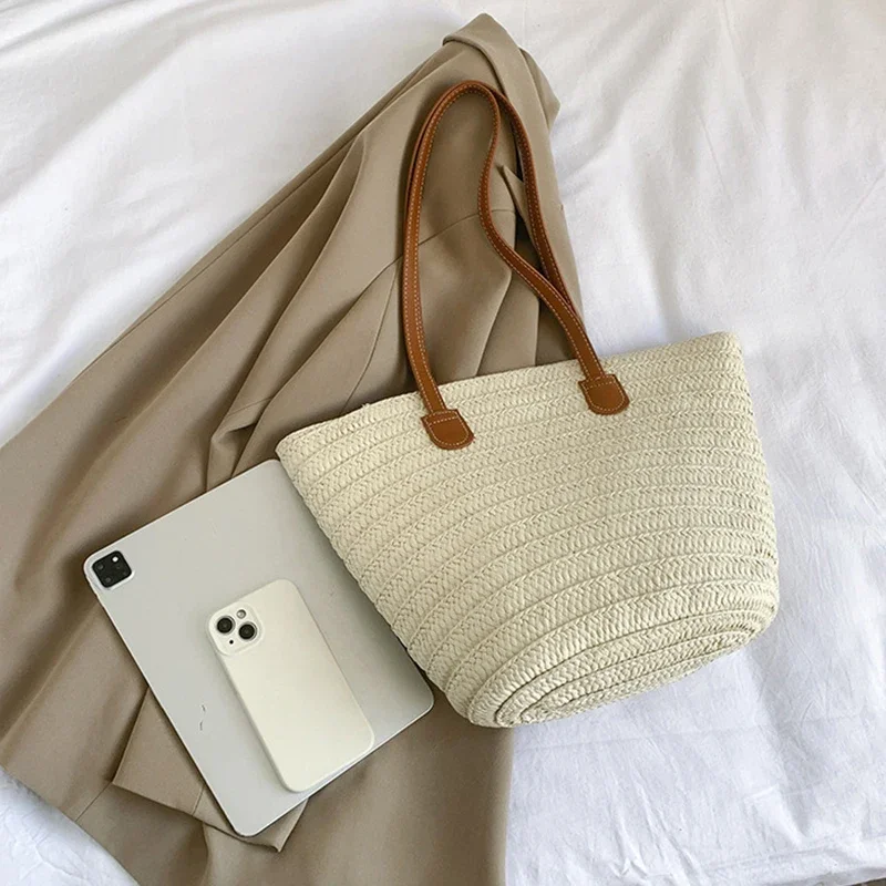 Knitted Straw Luxury Shoulder Bag - Large Woven Beach Shopper Basket 7 Scaf717fce28d4c80937b433ae97d3e13H