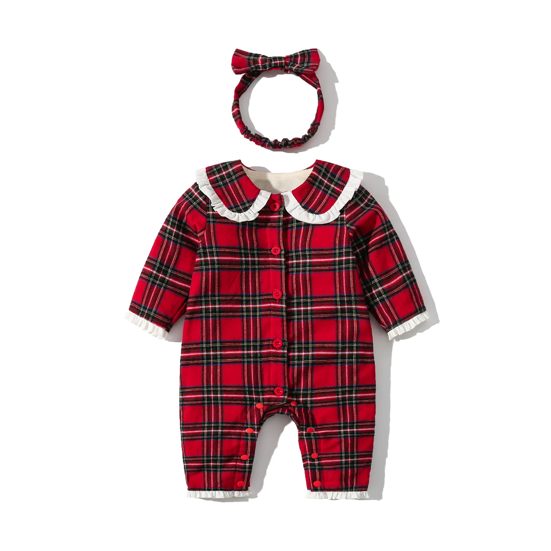 Baby British checked romper with velvet insulation one-piece suit with lace collar
Baby British checked romper with velvet insulation one-piece suit with lace collar