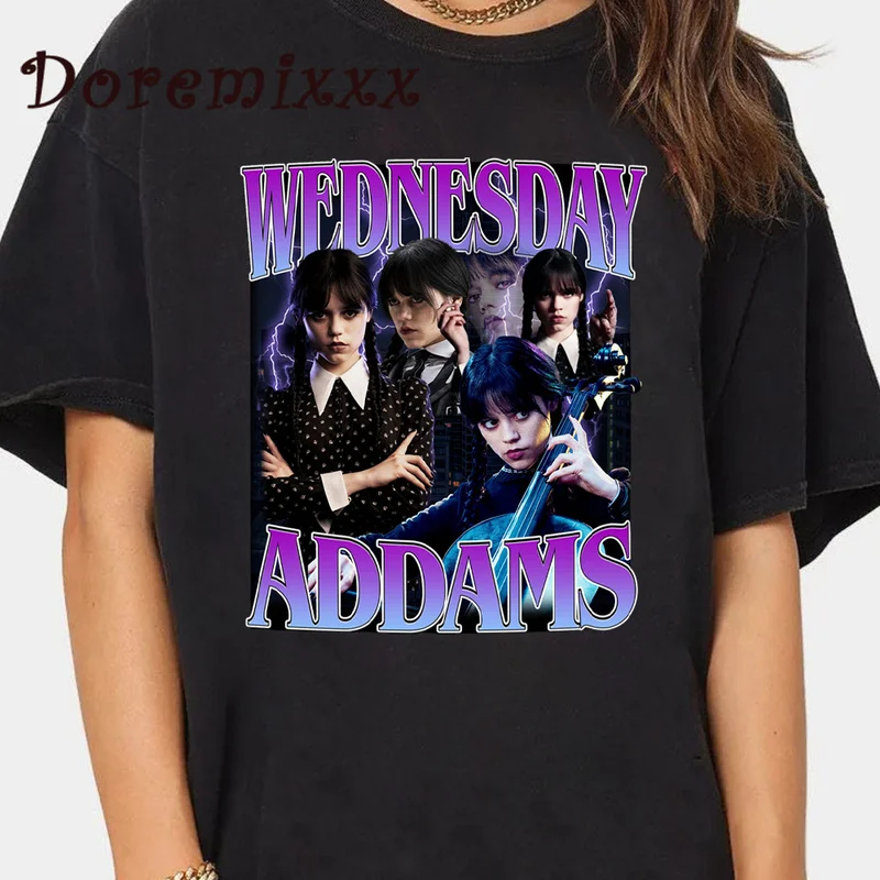 

Wednesday Addams Vintage T-shirt Short Sleeve Men Oversize Tops Jenna Ortega 90s T Shirts Women Aesthetic Y2k Graphic T-shirt