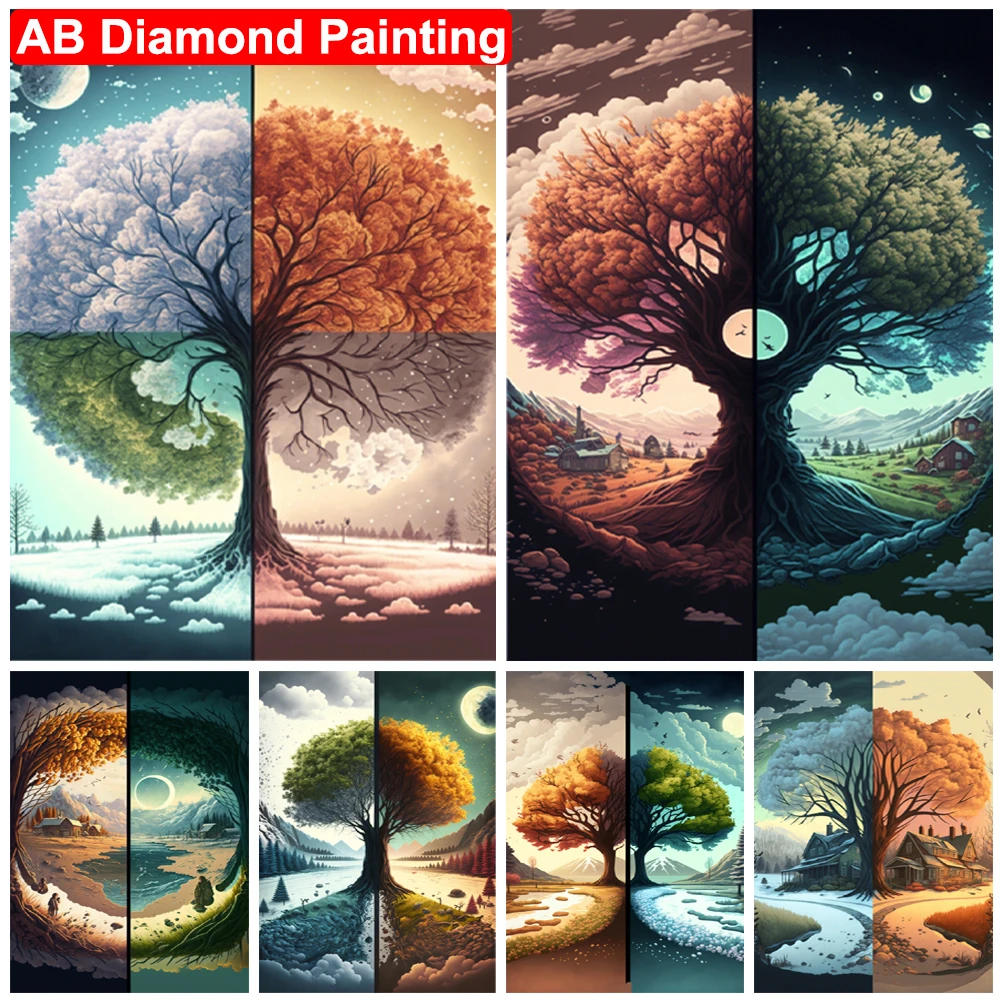 

Алмазная живопись AB, четыре сезона, древо жизни, 5D, алмазная вышивка «сделай сам», пейзаж Инь Янь, мозаика, наборы для вышивки крестиком, домашний декор