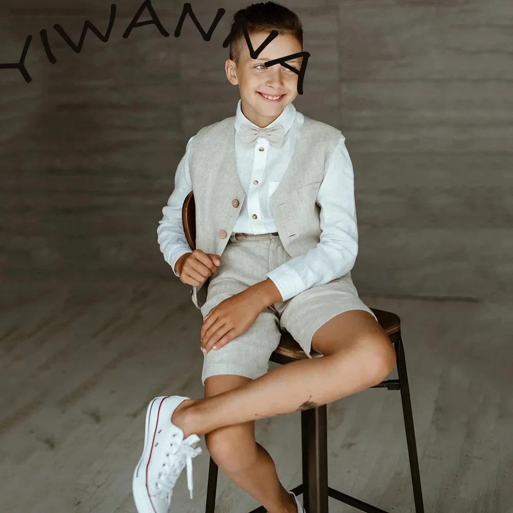 Linen Shorts and Vest Boys Wedding outfit 2-Piece Boy's Suit Short Pants Formal Party Suit Set For Kids Top Quality
Linen Shorts and Vest Boys Wedding outfit 2-Piece Boy's Suit Short Pants Formal Party Suit Set For Kids Top Quality