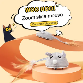 애완 동물 고양이 장난감 크롤링 작은 마우스, USB 충전 깃털 플록 쥐 봉제 장난감, 자동 전자 고양이 제품, 고양이 액세서리