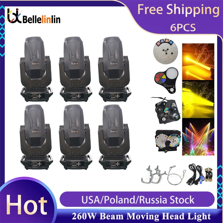 

No Tax 6Pcs 10R 260W Beam Moving Head Light Sharpy Lyre Disco Nightclub Stage Light DMX512 Linear Foggy Beam 260W 10R LED Spot