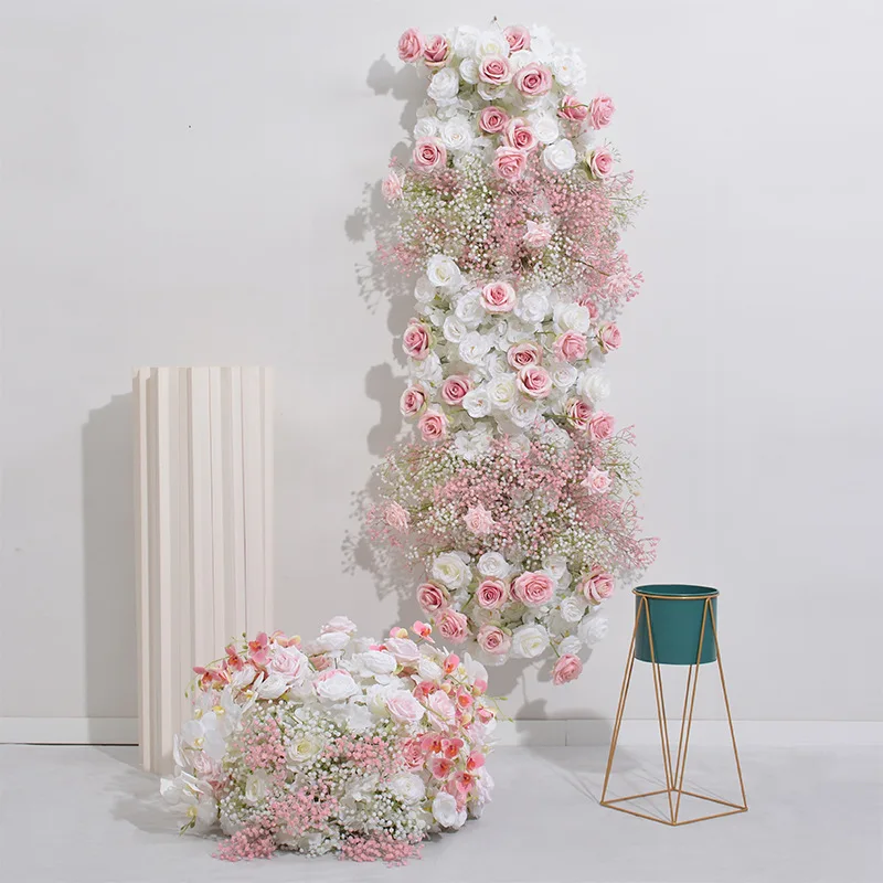 

Pink White Rose Babysbreath Orchid Wedding Backdrop Decor Floral Arrangement Event Table Centerpiece Flower Ball Party Props