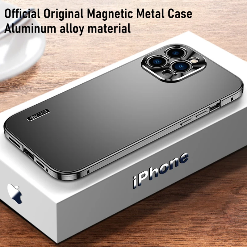 

Metal MagSafe Case For iPhone 15 14 13 12 11 Pro Max Shockproof Matte aluminium alloy ultrathin Cover Funda for iPhone 15 cases