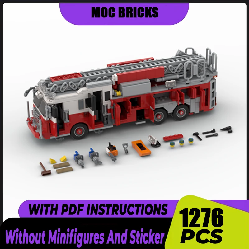 

Moc Building Blocks Car Series New York Fire Brigade Ladder 102 Express Model Technology Bricks Brand-name Vehicle DIY Toys