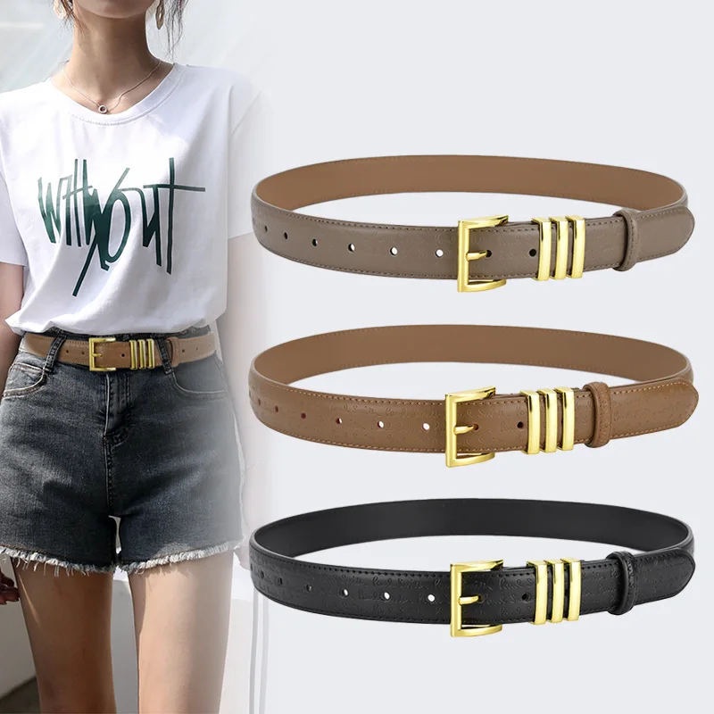 

2023 Simple Design Cowskin Women Jeans Belts Ceinture Solid Genuine Leather 2.8CM Waist Belt Ladies Gold Buckle Waistband Corset