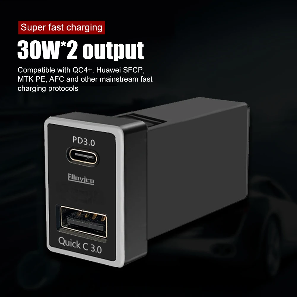 Car Charger 120W Super Fast Charging Dual USB Output USB + Type-C Car Charging Adapter Mobile phone PD Charger for Toyota
Car Charger 120W Super Fast Charging Dual USB Output USB + Type-C Car Charging Adapter Mobile phone PD Charger for Toyota