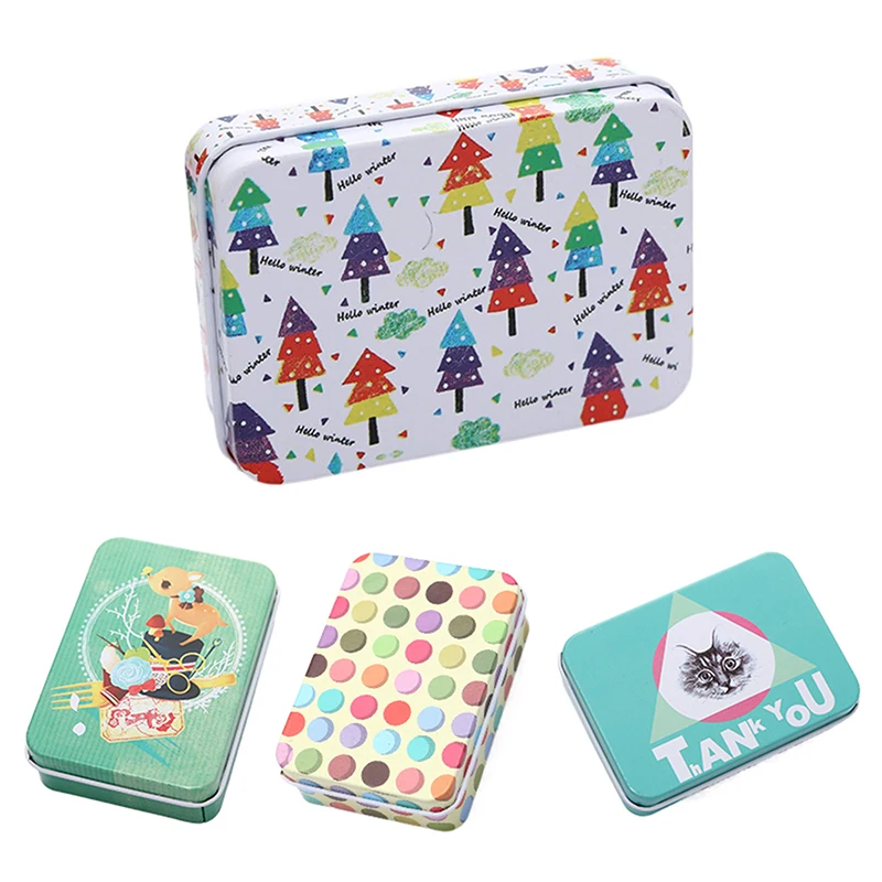 

1pc Portable Mini Tin Box With Lid Rectangular Small Storage Container Empty Candy Cases Pill Box Gift Packaging Organizer Case