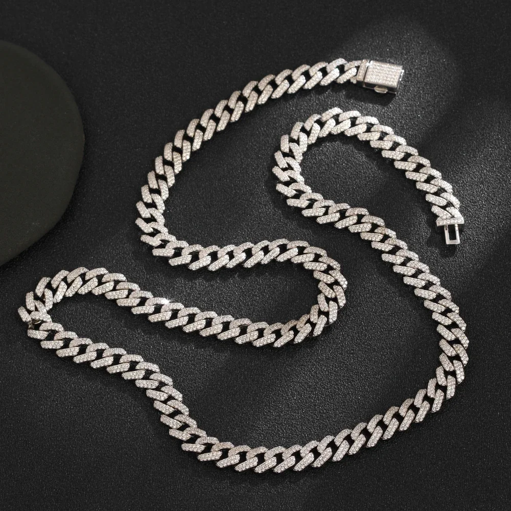 

9mm 2 Rows Moissanite Diamond Cuban Chain Men's S925 Silver Necklace 18K Gold Bracelet Hip Hop Rock Neck Collar Jewelry