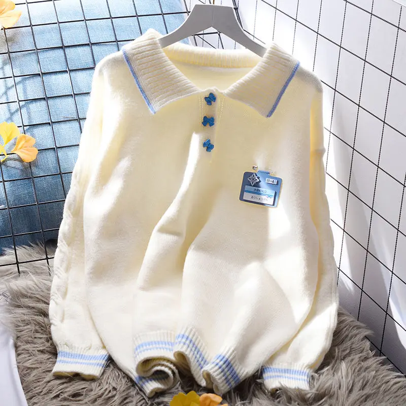 DAYIFUN Japanese Kawaii Sweaters Female Autumn/Winter Lapel Long Sleeve Pullover Jumpers Women Loose Lazy Style New Knitted Tops
DAYIFUN Japanese Kawaii Sweaters Female Autumn/Winter Lapel Long Sleeve Pullover Jumpers Women Loose Lazy Style New Knitted Tops