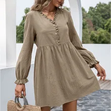 New Autumn Long sleeved Sexy Mini Dress Women 2021 Fashion V neck Fungus Side Lotus Leaf Sleeve Loose Solid Color Casual Dress
New Autumn Long sleeved Sexy Mini Dress Women 2021 Fashion V neck Fungus Side Lotus Leaf Sleeve Loose Solid Color Casual Dress