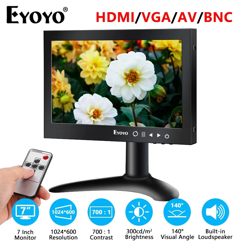 

Eyoyo EM07A 7 Inch Industrial Desktop Display With HDMI/VGA/AV/BNC Video Input For CCTV System Monitoring HD 1024x600 TFT Screen