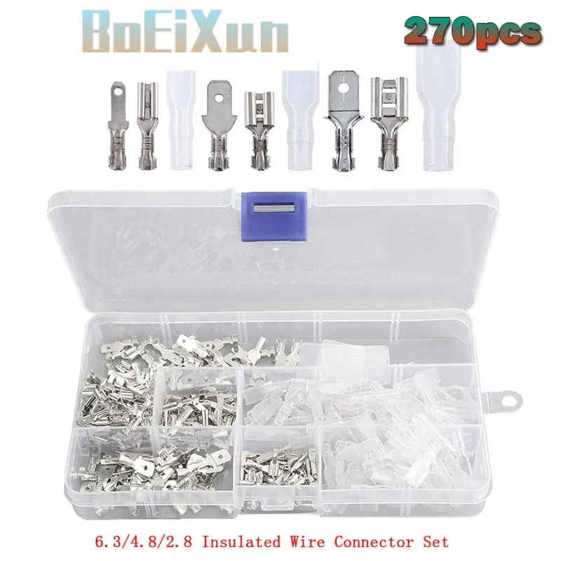 270 Pcs 6.3/4.8/2.8 Insulated Wire Connector Set Electrical Wire Terminal Crimp Spade Female Socket Connectors Assortment Kit
270 Pcs 6.3/4.8/2.8 Insulated Wire Connector Set Electrical Wire Terminal Crimp Spade Female Socket Connectors Assortment Kit