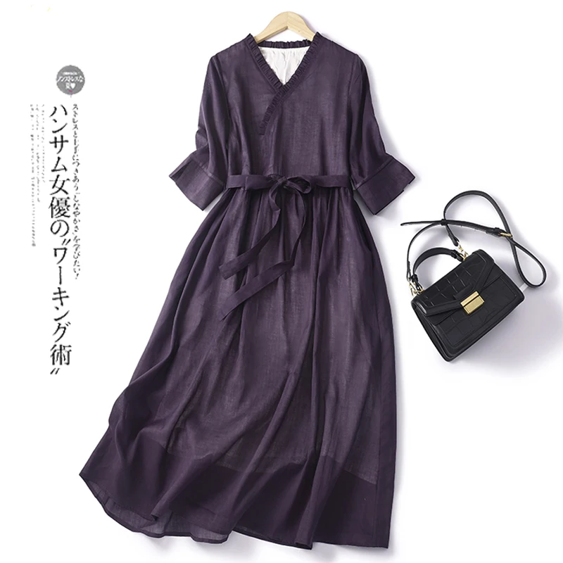 Dress Woman V Neck Ruffles Three-quarter Sleeves Dresses with Belt Elegant Slim Temperament Long Dresses for Womens Summer 2023
Dress Woman V Neck Ruffles Three-quarter Sleeves Dresses with Belt Elegant Slim Temperament Long Dresses for Womens Summer 2023