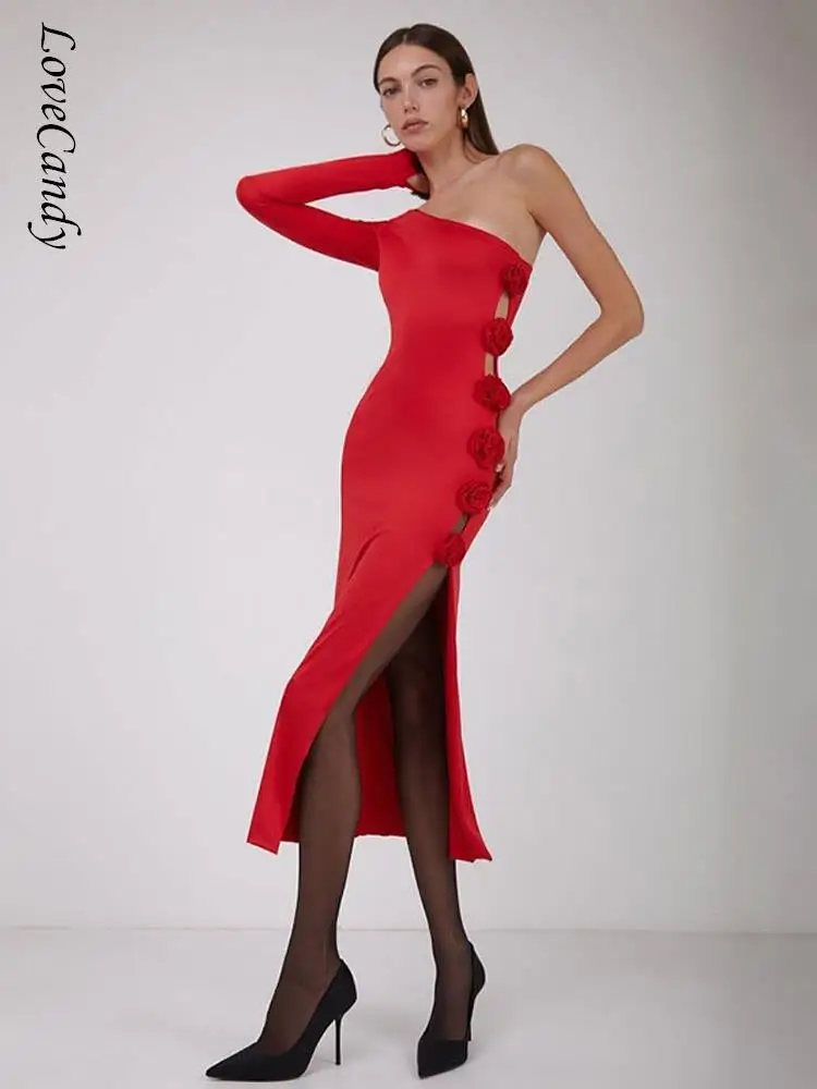 Elegant 3D Flower One Shoulder Split Maxi Dress Women Sexy Red Backless Bodycon Vestidos Ladies Fashion Evening Party Robes
Elegant 3D Flower One Shoulder Split Maxi Dress Women Sexy Red Backless Bodycon Vestidos Ladies Fashion Evening Party Robes