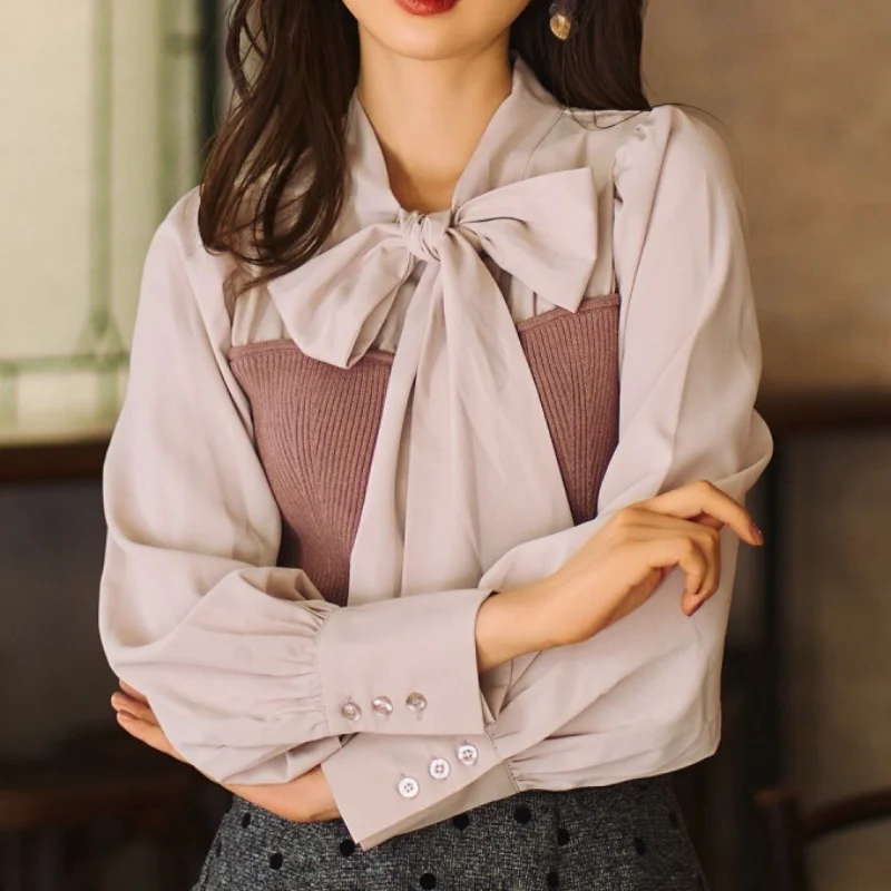 Japanese Sweet Bow Collar Knitted Tops Women Lantern Sleeve Patchwork Slim Fit Autumn Winter 2023 Sweaters Elegant Retro Jumper
Japanese Sweet Bow Collar Knitted Tops Women Lantern Sleeve Patchwork Slim Fit Autumn Winter 2023 Sweaters Elegant Retro Jumper