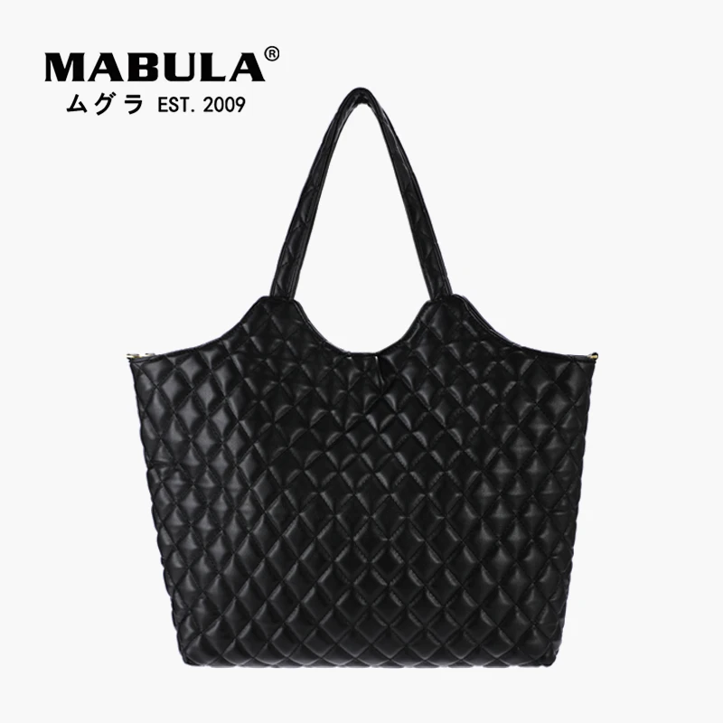 

MABULA Pu Leather Quilted Large Tote Handbag for Women 13" Laptop Satchel Work Purse Big Capacity Shoulder Hobo Bag Unisex