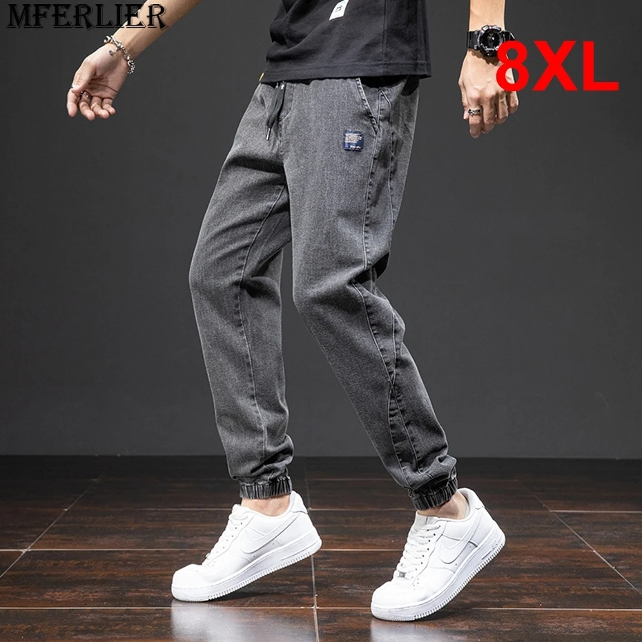 

Jogger Jeans Men Plus Size 8XL Denim Pants Fashion Casual Elastic Waist Jeans Solid Color Trousers Big Size 8XL