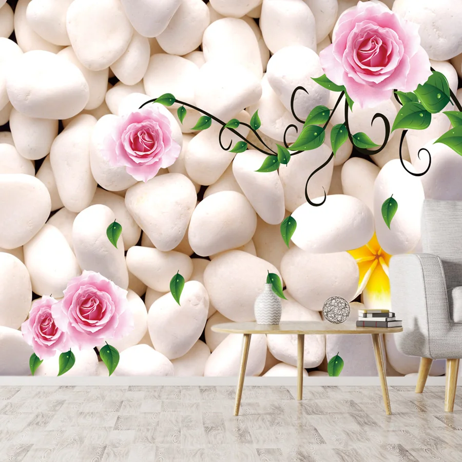 

Custom Peel and Stick Accept Contact Wall Papers Home Decor Wallpapers for Living Room Flower Pebble Rose Green Sofa Roll Murals