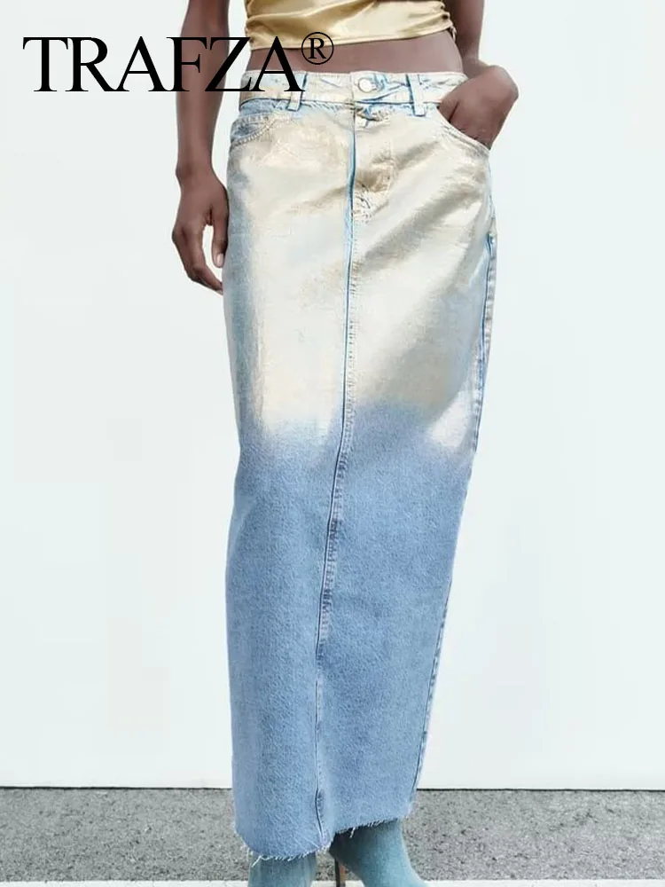 TRAF ZA 2023 Female High Street Style Long Skirts Gradient High Waist Slit Buttons Pockets Zipper Woman's Autumn Denim Skirts
TRAF ZA 2023 Female High Street Style Long Skirts Gradient High Waist Slit Buttons Pockets Zipper Woman's Autumn Denim Skirts