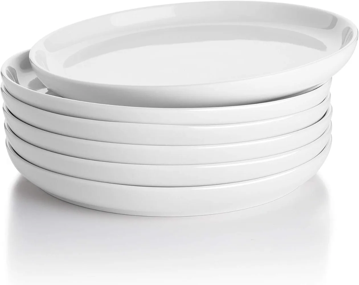 

Sweese Porcelain White Dinner Plates Set of 6, 10 Inch Salad Serving Modern Round Dishes - Dishwasher, Microwave, Oven Safe