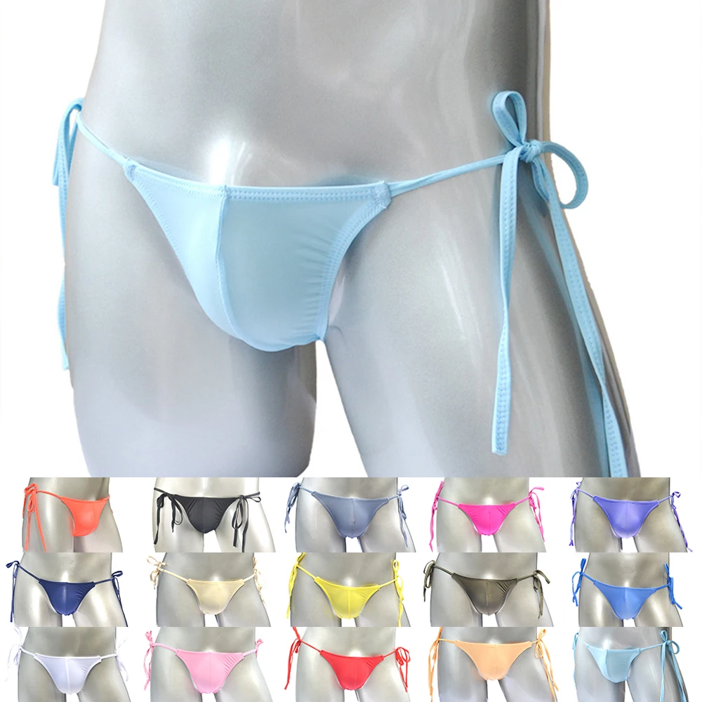 

Men Ice Silk Briefs Ultra Thin U-Convex Pouch Sexy Bikinis Low Waist Underwear Mens Sumo Bandage Thongs Bulge Pouch Knickers