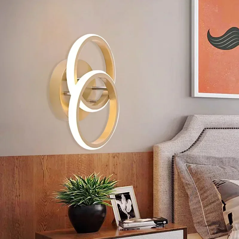 

Современная искусственная настенная лампа, простой кольцевой прикроватный светильник для спальни, гостиной, кабинета, коридора, балкона, комнатные осветительные приборы