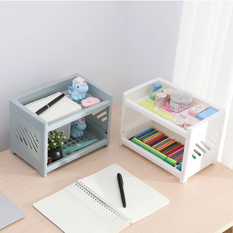 

Desktop Double Layer Storage Rack Rectangular Organizing Student Desk Office Cosmetics Stationery Storage Shelf