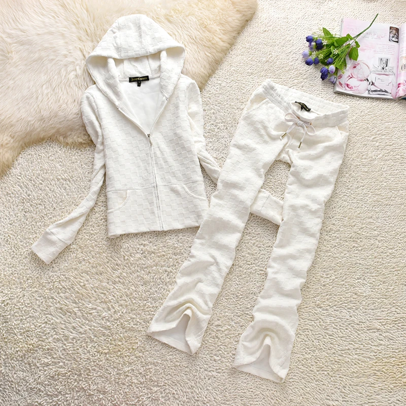 

Korean Version Women's tracksuit 2024 Spring/Fall New Fashion Solid Color Checkered Jacquard Hoodies and Pants Two Piece Set