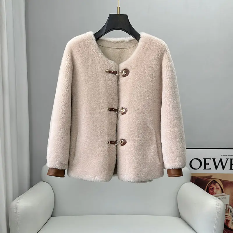 

Women's Lamb Wool Real Fur Winter Casual Coat Female Girl Warm Sheep Shearling Short Jacket Overcoat Parka Ladies Natural F48