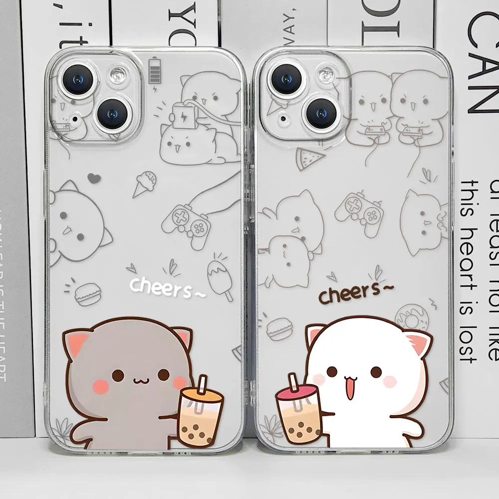 Cute Peach Mochi Cat Couple Phone Case for IPhone 16 15 14 13 12 11 Pro MAX XS X SE2 7 8 Plus Lover Pairs Clear Soft Cover Shell Cute Peach Mochi Cat Couple Phone Case for IPhone 16 15 14 13 12 11 Pro MAX XS X SE2 7 8 Plus Lover Pairs Clear Soft Cover Shell