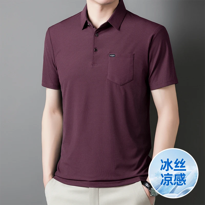 

Business Casual Turn-down Collar T-shirts Men's Clothing Short Sleeve Solid Color Summer Stylish Pockets Spliced Polo Shirts New