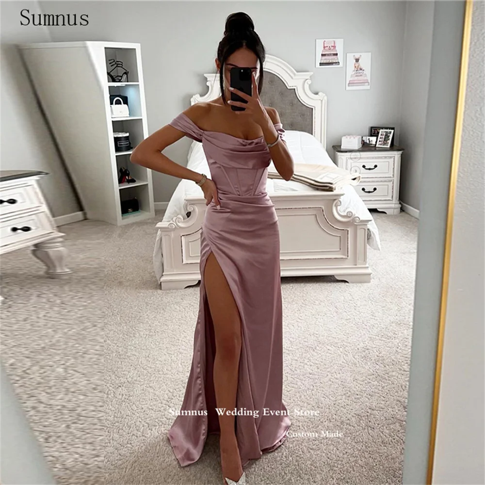 Sumnus Sexy Evening Dress Off The Shoulder Pink Mermaid Satin Leg Slit Floor Length Pleat Party Dresses Long Vestidos De Noche
Sumnus Sexy Evening Dress Off The Shoulder Pink Mermaid Satin Leg Slit Floor Length Pleat Party Dresses Long Vestidos De Noche