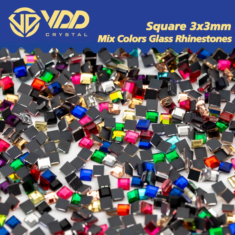 

VDD 1000 шт. 3x3 мм квадратные разноцветные стеклянные стразы со стразами с плоским основанием блестящие камни аксессуары для ногтевого дизайна украшения своими руками