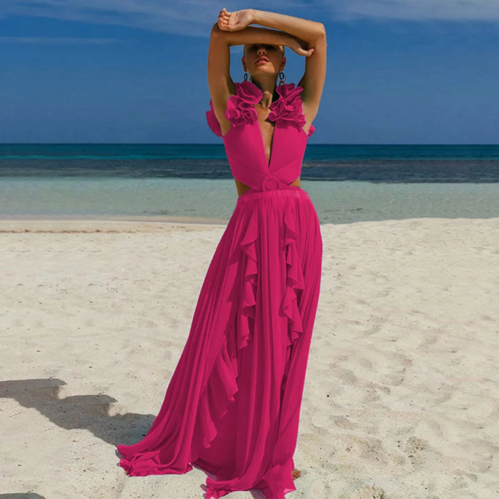 Fashion Solid Color V-neck Cross Tie Swimsuit Ruffled Backless One-piece Bikini Sexy Elastic Waist Beach Skirt 2024
Fashion Solid Color V-neck Cross Tie Swimsuit Ruffled Backless One-piece Bikini Sexy Elastic Waist Beach Skirt 2024