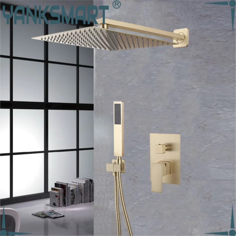 YANKSMART 12 Inch Bathroom Shower Faucet Set Brushed Gold Wall Mounted Rainfall Faucets Single Handle Ceramic Mixer Water Tap
YANKSMART 12 Inch Bathroom Shower Faucet Set Brushed Gold Wall Mounted Rainfall Faucets Single Handle Ceramic Mixer Water Tap