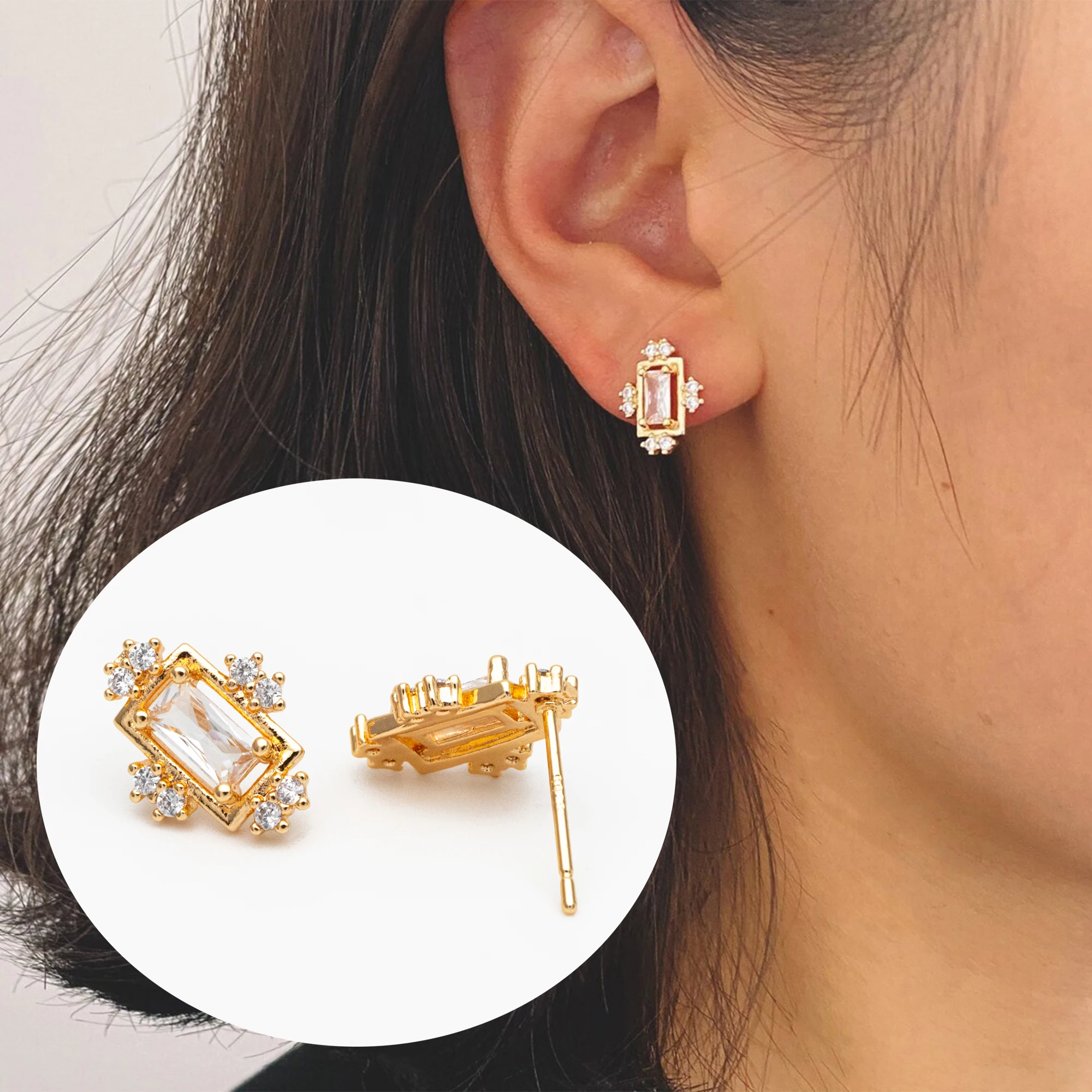 4pcs CZ Pave Rectangle Earring Studs, 18K Gold Plated Brass Ear Posts, Geometric Earring Findings (#GB-3827)
4pcs CZ Pave Rectangle Earring Studs, 18K Gold Plated Brass Ear Posts, Geometric Earring Findings (#GB-3827)