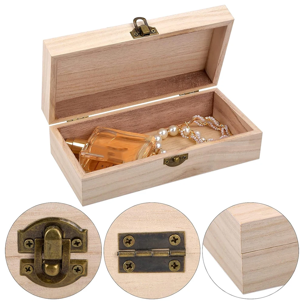 

Rectangular Wooden Storage Box Retro Buckle Wooden Box Clamshell Wooden Gift Box For Jewelry Necklace Bracelet Rings Packing Box