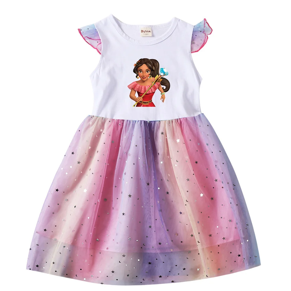 

Disney Elena of Avalor Toddler Children's Prom Mesh Dresses Summer Kids Dresses for Girls Cartoon Short Sleeve Princess Dress