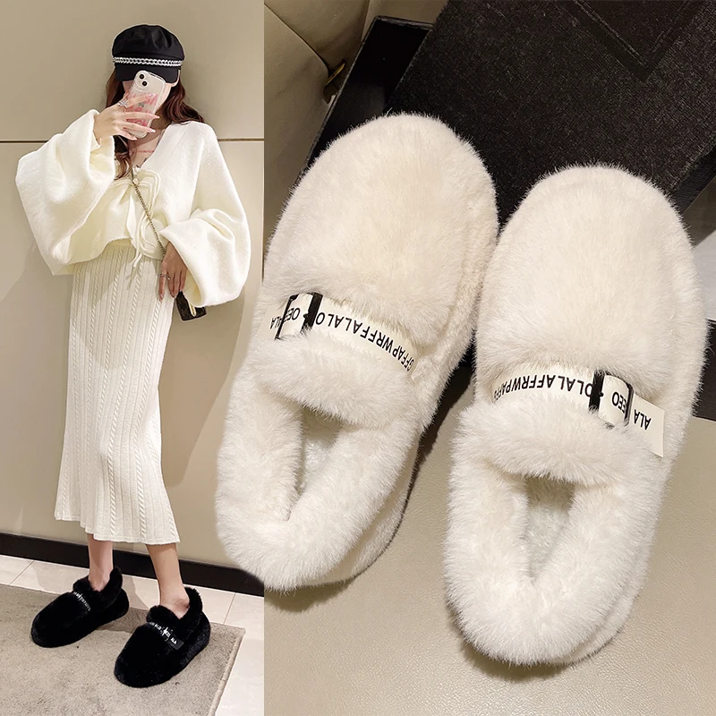Мокасины женские без шнуровки, меховые кроссовки, круглый носок, платформа, клоги, без застежки, повседневная обувь, 2023 Cr