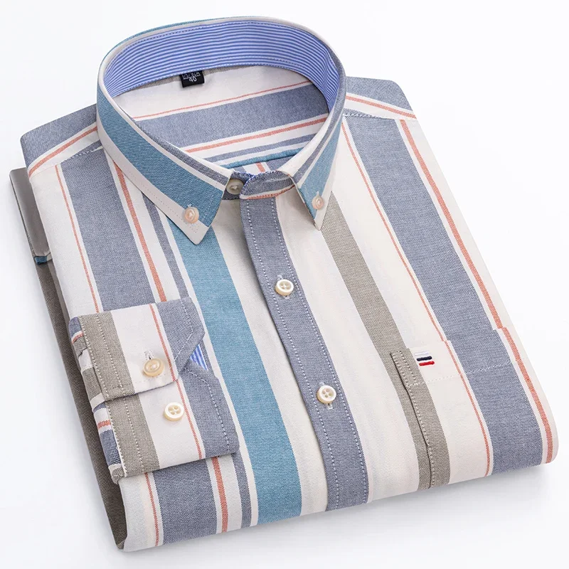 

Men's Social Shirt Long Sleeve Pure Cotton Oxford Thin Soft Buttoned Plaid Formal Male Clothes Oversized Shirt Plus Size S~7XL