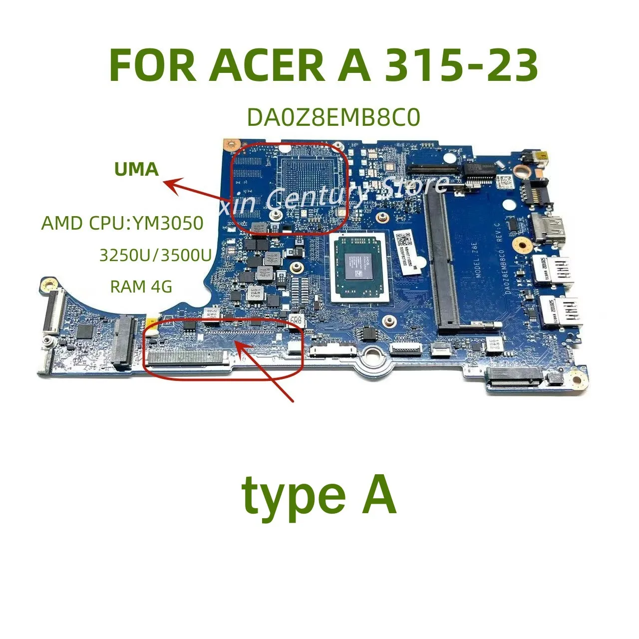 

Applicable For Acer Aspire A315-23 notebook computer motherboard DA0Z8EMB8C0 AMD CPU: 3050U/R3/R5/R7 UMA 4G 100% test shipment