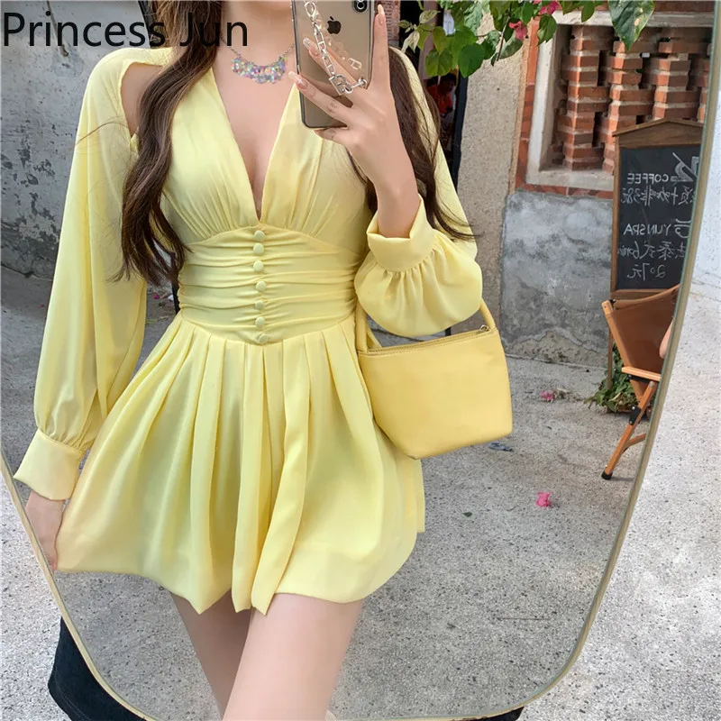 French Holiday Fashion Mini A Line Dress Summer Hollow Out Puff Sleeve V Neck Dress Slim High Waist Sweet Slim Blue Yellow Dress
French Holiday Fashion Mini A Line Dress Summer Hollow Out Puff Sleeve V Neck Dress Slim High Waist Sweet Slim Blue Yellow Dress